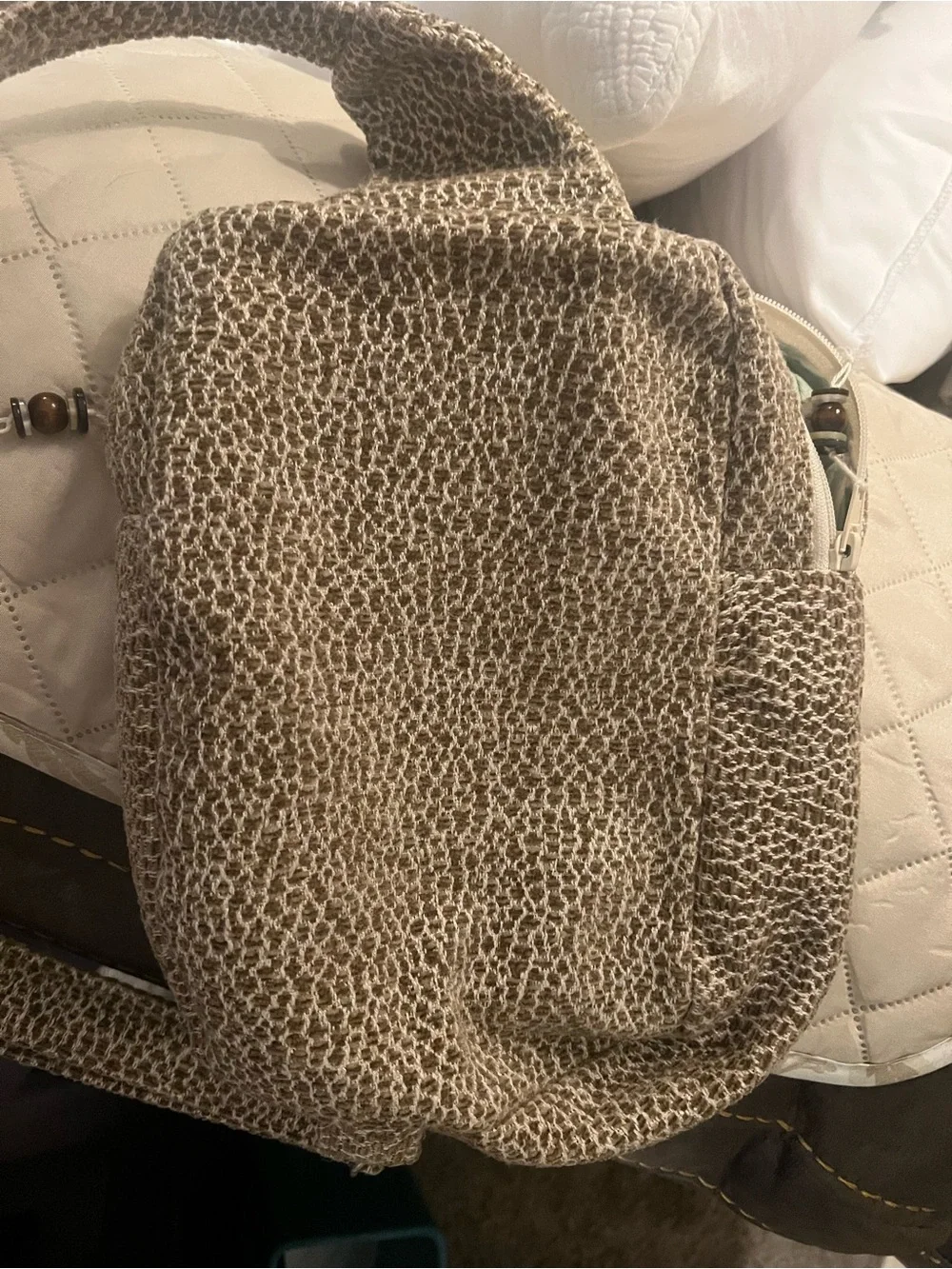 Neutral Woven Crossbody Bag - Taupe/Cream